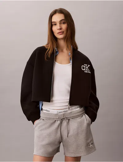 Calvin Klein Jeans Est.1978 Calvin Klein Women's Smooth Cropped Relaxed Bomber Jacket In Black