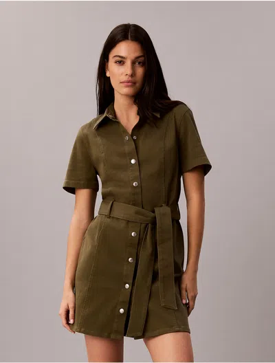 Calvin Klein Jeans Est.1978 Calvin Klein Women's Stretch Twill Belted Dress In Yellow