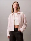 Calvin Klein Jeans Est.1978 Calvin Klein Women's Stripe Cropped Boxy Button-down Shirt In Pink