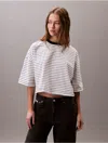 Calvin Klein Jeans Est.1978 Calvin Klein Women's Stripe Cropped Boxy T-shirt In White