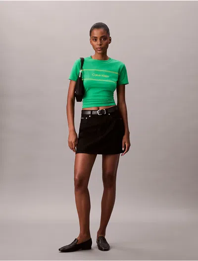 Calvin Klein Jeans Est.1978 Calvin Klein Women's Stripe Logo Graphic Slim T-shirt In Green