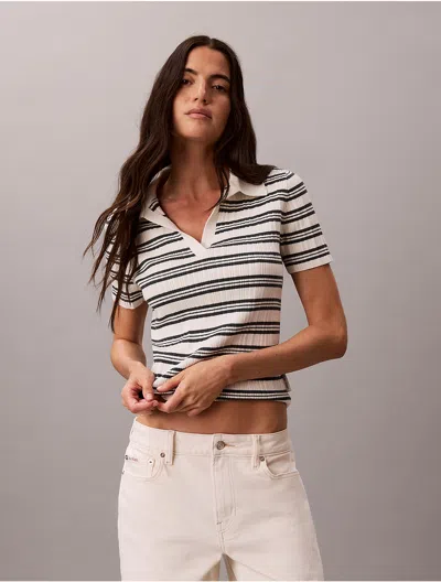 Calvin Klein Jeans Est.1978 Calvin Klein Women's Stripe Rib Slim Polo Shirt In Multi