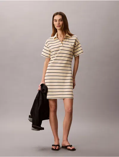 Calvin Klein Jeans Est.1978 Calvin Klein Women's Striped Pique Polo Mini Dress In Yellow