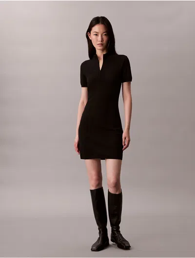 Calvin Klein Jeans Est.1978 Calvin Klein Women's Tech Knit 1/4 Zip Mini Sweater Dress In Black