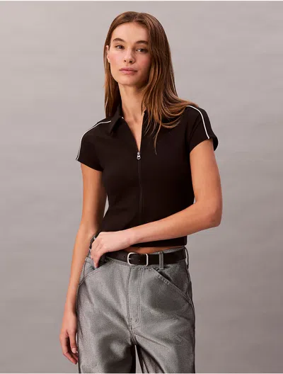 Calvin Klein Jeans Est.1978 Calvin Klein Women's Tech Knit Cropped Polo Shirt In Brown