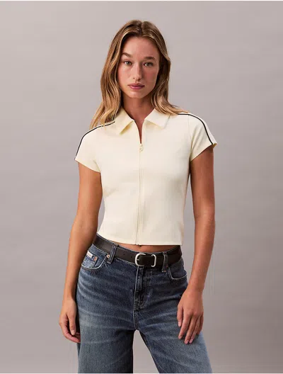 Calvin Klein Jeans Est.1978 Calvin Klein Women's Tech Knit Cropped Polo Shirt In White