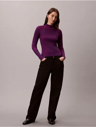 Calvin Klein Jeans Est.1978 Calvin Klein Women's Tech Knit Rib Mock Neck Sweater In Purple