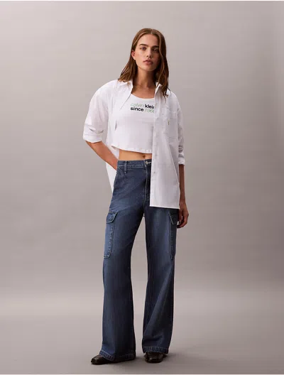 Calvin Klein Jeans Est.1978 Calvin Klein Women's Tencel Blend Wide Leg Cargo Jeans In Blue
