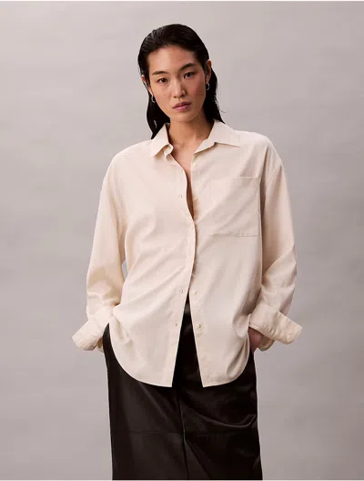 Calvin Klein Jeans Est.1978 Calvin Klein Women's Tencel Roll Tab Classic Button-down Shirt In Brown
