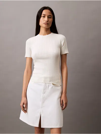 Calvin Klein Jeans Est.1978 Calvin Klein Women's Variegated Rib Slim T-shirt In White