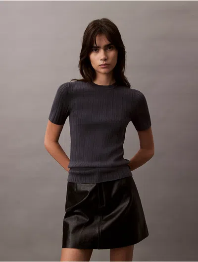 Calvin Klein Jeans Est.1978 Calvin Klein Women's Variegated Rib Slim T-shirt In Black