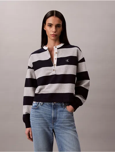 Calvin Klein Jeans Est.1978 Calvin Klein Women's Varsity Stripe Henley Top In Blue