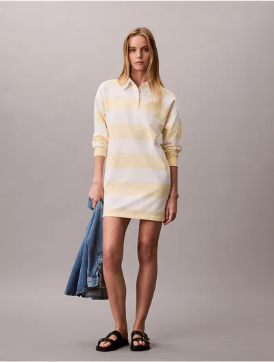Calvin Klein Jeans Est.1978 Calvin Klein Women's Varsity Stripe Mini Polo Dress In Yellow