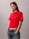 Calvin Klein Jeans Est.1978 Calvin Klein Women's Velvet Monologo Boxy T-shirt In Red