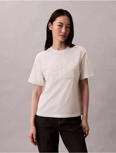 Calvin Klein Jeans Est.1978 Calvin Klein Women's Velvet Monologo Boxy T-shirt In White