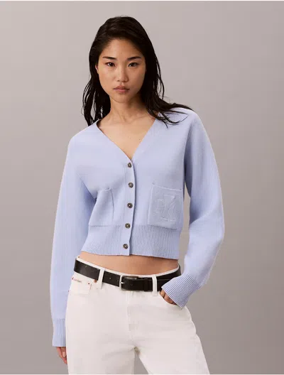 Calvin Klein Jeans Est.1978 Calvin Klein Women's Wool Cotton Raglan Cardigan In Sweet Blue