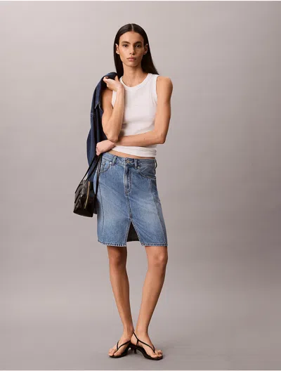 Calvin Klein Jeans Est.1978 Calvin Klein Women's Workwear Denim Midi Skirt In Animal Print