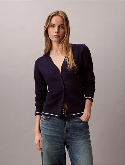 Calvin Klein Jeans Est.1978 Calvin Klein Women's Woven Monologo Cable Cardigan In Blue
