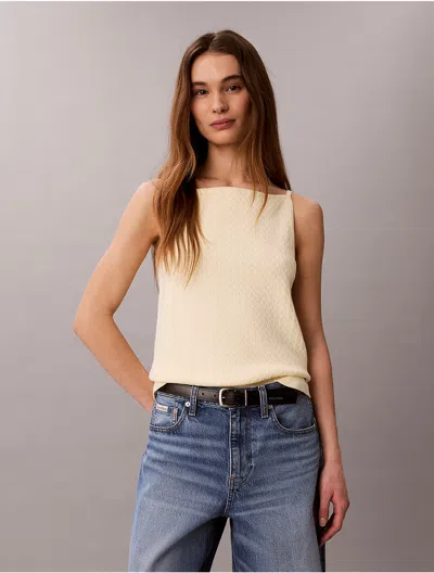 Calvin Klein Jeans Est.1978 Calvin Klein Women's Woven Monologo Cable Knit Tank In Neutral