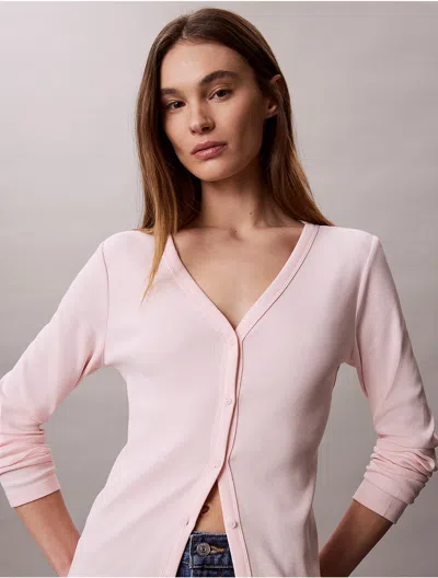 Calvin Klein Jeans Est.1978 Calvin Klein Women's Woven Monologo Fine Rib Slim Cardigan In Pink