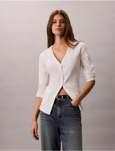 Calvin Klein Jeans Est.1978 Calvin Klein Women's Woven Monologo Fine Rib Slim Cardigan In White