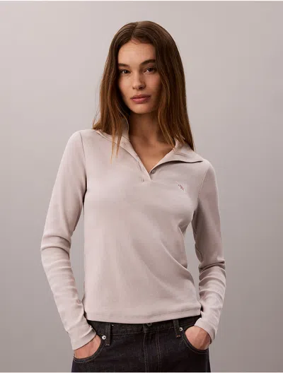 Calvin Klein Jeans Est.1978 Calvin Klein Women's Woven Monologo Henley Turtleneck Sweater In Ashes Of Roses