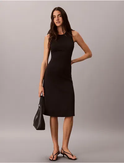 Calvin Klein Jeans Est.1978 Calvin Klein Women's Woven Monologo Rib Midi Tank Dress In Black