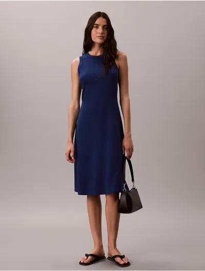 Calvin Klein Jeans Est.1978 Calvin Klein Women's Woven Monologo Rib Midi Tank Dress In Blue