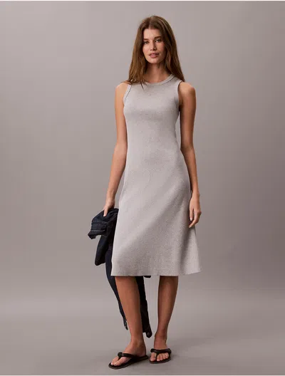 Calvin Klein Jeans Est.1978 Calvin Klein Women's Woven Monologo Rib Midi Tank Dress In Gray