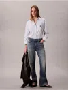Calvin Klein Jeans Est.1978 Calvin Klein Women's Yarn-dyed Stripe Button-down Shirt In Blue