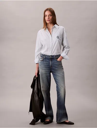 Calvin Klein Jeans Est.1978 Calvin Klein Women's Yarn-dyed Stripe Button-down Shirt In Blue