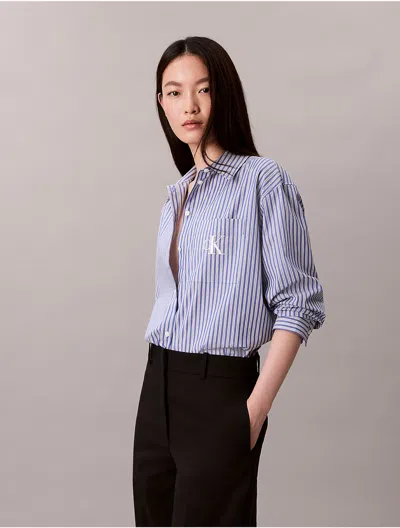 Calvin Klein Jeans Est.1978 Calvin Klein Women's Yarn-dyed Stripe Button-down Shirt In Blue
