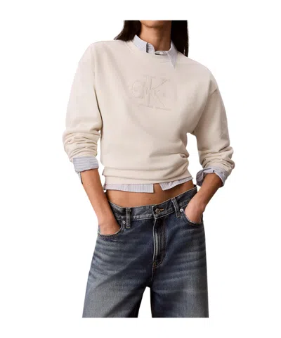 Calvin Klein Jeans Est.1978 Cotton Terry Monogram Sweatshirt In Neutral