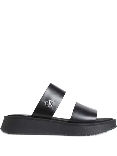 Calvin Klein Jeans Est.1978 Double-strap Platform Flat Sandals In Black