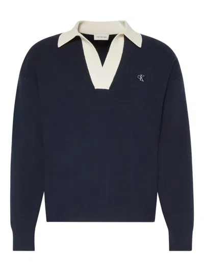 Calvin Klein Jeans Est.1978 Embroidered-logo Sweater In Blue