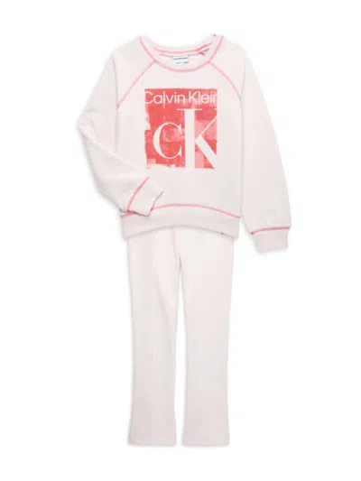 Calvin Klein Jeans Est.1978 Kids' Girl's 2-piece Logo Fleece Sweatshirt & Bottom Set In Assorted