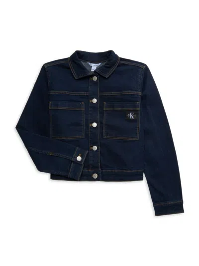 Calvin Klein Jeans Est.1978 Kids' Girl's Denim Jacket In Dark Rinse