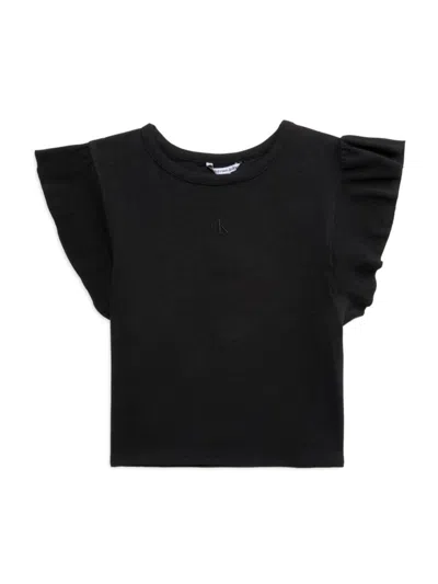 Calvin Klein Jeans Est.1978 Kids' Girl's Flutter Sleeve Top In Black