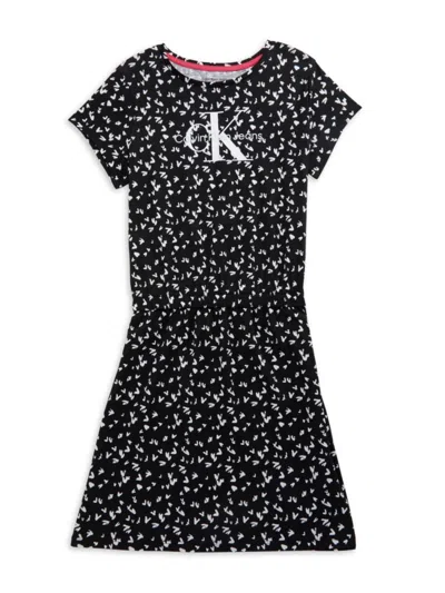 Calvin Klein Jeans Est.1978 Kids' Girl's Logo Heart T Shirt Dress In Black