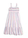 Calvin Klein Jeans Est.1978 Girl's Stripe Smocked A-line Maxi Dress In White