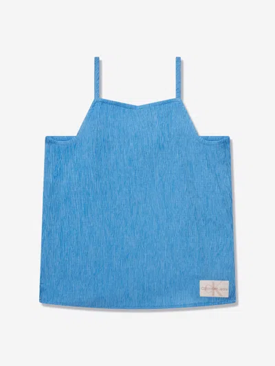 Calvin Klein Jeans Est.1978 Kids' Girls Crinkle Strap Top In Blue