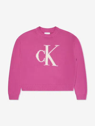 Calvin Klein Jeans Est.1978 Kids' Girls Fluffy Monogram Sweater In Purple