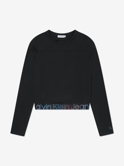 Calvin Klein Jeans Est.1978 Kids' Girls Punto Tape Long Sleeve Top In Black