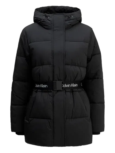 Calvin Klein Jeans Est.1978 Hooded Belted Coat In Black