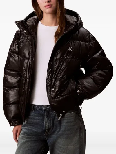 Calvin Klein Jeans Est.1978 Hooded Logo Jacket In Brown