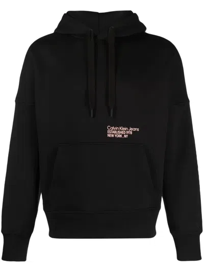 Calvin Klein Jeans Est.1978 Layered Address Hwk Drawstring Hoodie In Black