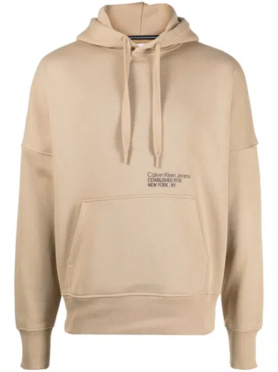 Calvin Klein Jeans Est.1978 Layered Address Hwk Drawstring Hoodie In Neutrals
