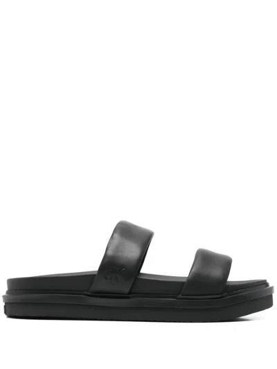 Calvin Klein Jeans Est.1978 Leather Double Strap Slide Sandals In Black