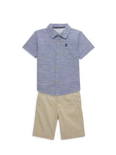 Calvin Klein Jeans Est.1978 Kids' Little Boy's 2-piece Logo Shirt & Shorts Set In Blue Multi