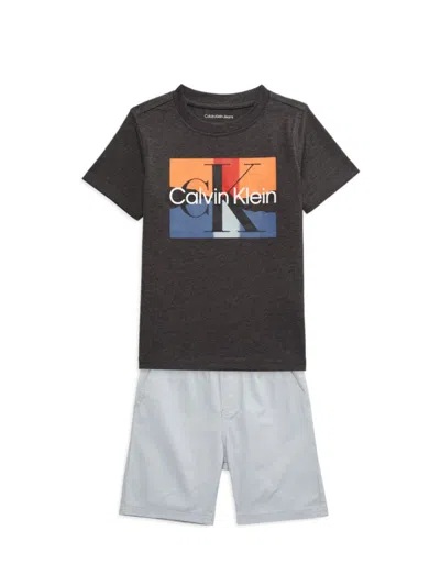 Calvin Klein Jeans Est.1978 Kids' Little Boy's 2-piece Logo Tee & Shorts Set In Black Multi